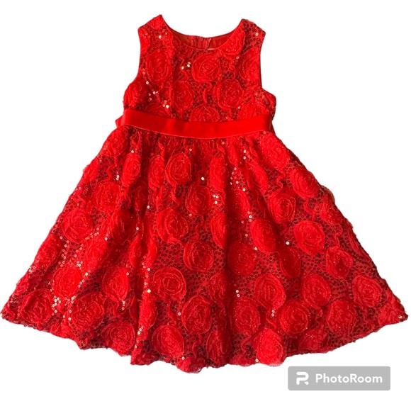 Rare Too Girls Dress Red Rose Sequin Holiday Party Special Occasion Sleeveless 6 - Picture 4 of 16